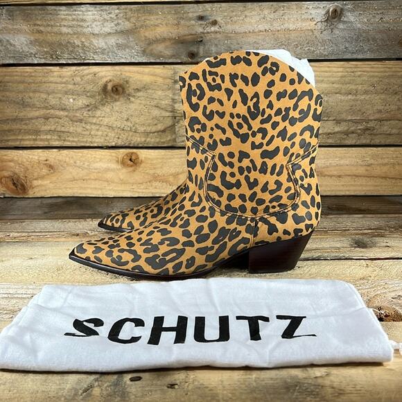 Schutz Tessie Mid Heeled Bootie - Nubuck Wil/Wood/Black - 9 - NWOB - Picture 1 of 8